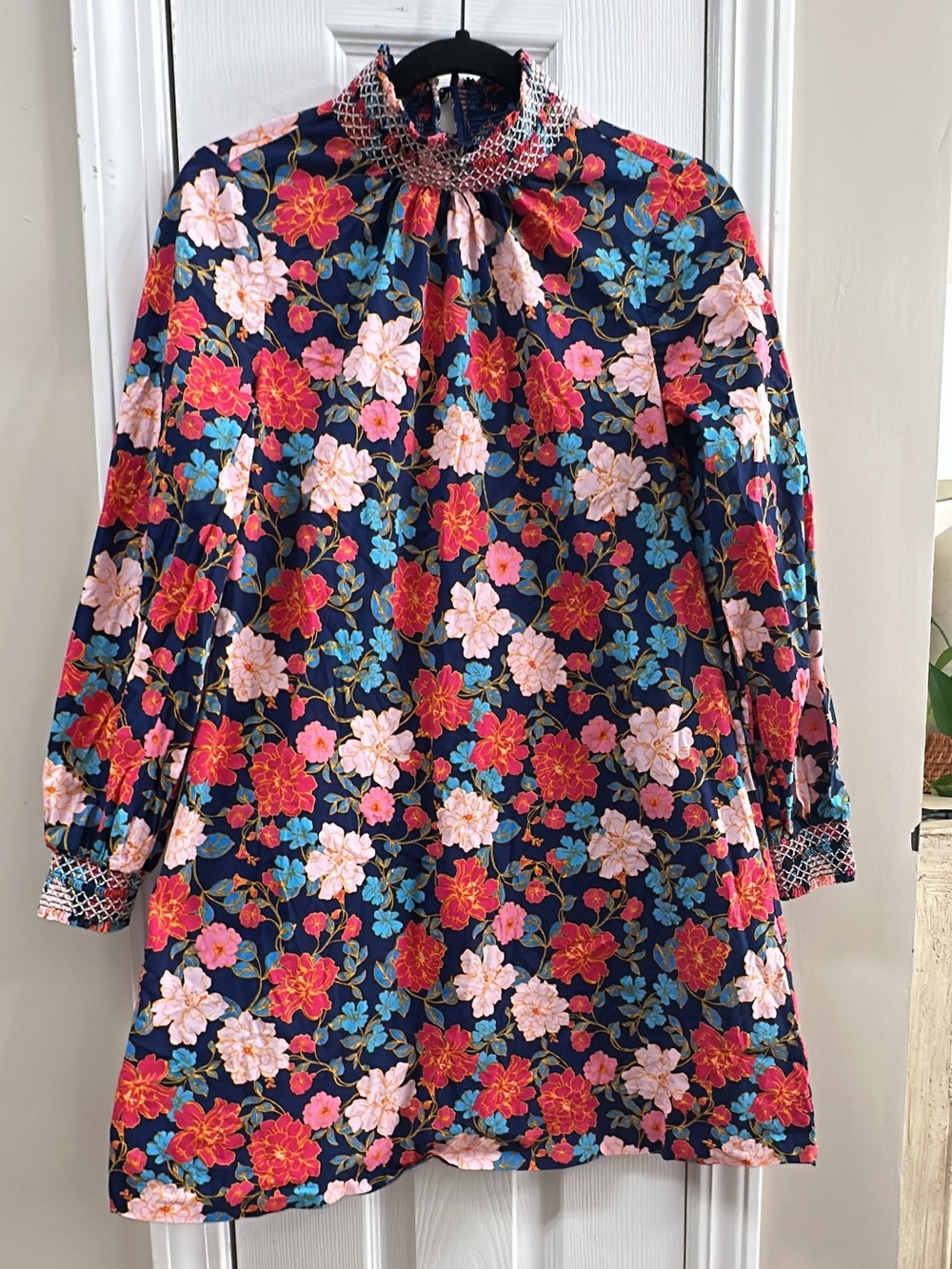 Draper James Navy Floral Smocked Collar Tunic Dress (mix40)